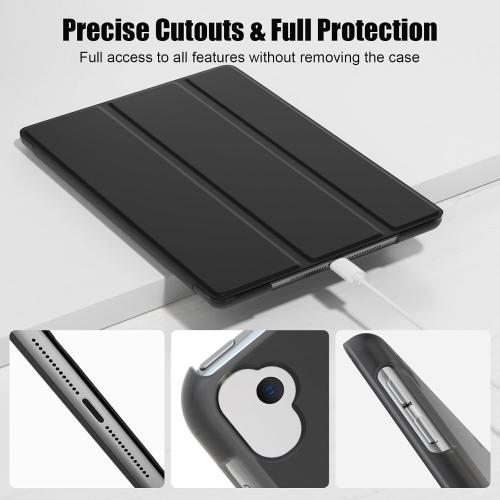 SUPFINE for 10.2 Inch iPad 9th Generation Case 2021, with [ Glass Screen Protector ]/ iPad 8th/7th Generation Case 2020/2019, Slim Stand Translucent Back Shell Cover, Black