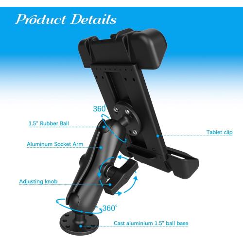 Tablet Mount for Truck,for 9.7 - 11 Tablet, Aluminum Heavy Duty Shockproof Ipad Mount, 1.5 Ball Drill Base Tablet Holder for Car,Boat, Dashboard,RV (9.65“ x 7.4”)