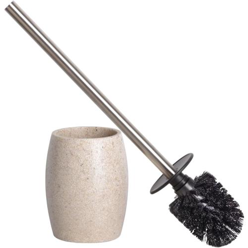 Toilet Bowl Brush and Holder with Stainless Steel Long Handle, Toilet Scrubber Brush with Durable Base, 360° Deep Cleaning Bristles for Bathroom, Compact Set for Small Space (Beige)