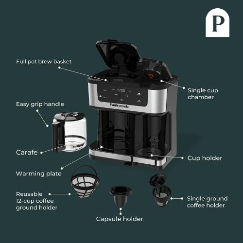 Black Deluxe 12-Cup Coffee Maker & Single Serve Brewer – Programmable, K-Cup Compatible, Adjustable Brew Size, Glass Carafe, Auto Shut-Off - Ideal for Home or Office