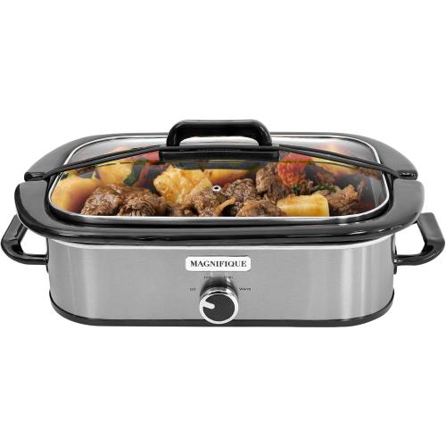 4-Quart Slow Cooker with Casserole Manual Warm Setting - Perfect Kitchen Small Appliance for Family Dinners, Dishwasher Safe Crock, Stainless Steel