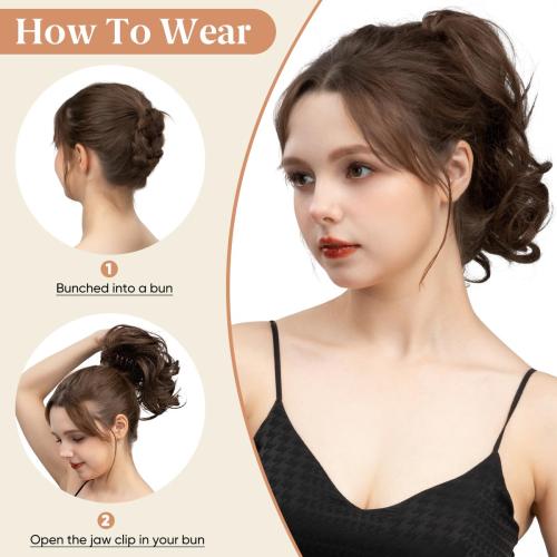 CJL HAIR Claw Clip Short Ponytail Hair Extensions DIY Bendable Metals Messy Bun Hair Piece for Wonen Wavy Curly Synthetic Fake Hairpieces Black Brown