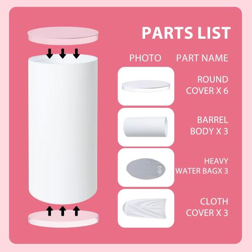 3Pcs Cylinder Stands for Party Round Pedestal Stand with Spandex Covers & Weighted Base - for Birthday Wedding Party Outdoor Indoor Decor (White)