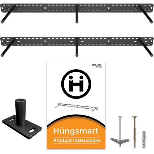HÜNGSMART Floating Shelf Brackets - - 2 x 38 inch Heavy Duty Steel Hidden Shelves (to 400lbs) - - Multi Slot Baseplate for Easy Fast Fitting - - Incl Hardware & Drilling Jig - - (12 inch Rods)