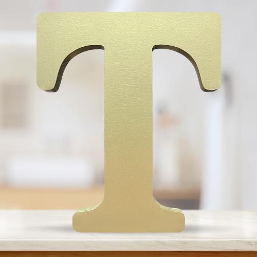 6 Inch 3D Golden Wooden Letters, Unfinished Wood Alphabet for Letter Board - Wall Decor - DIY - Painted - Educational - Home Wall Decoration (Letter T)