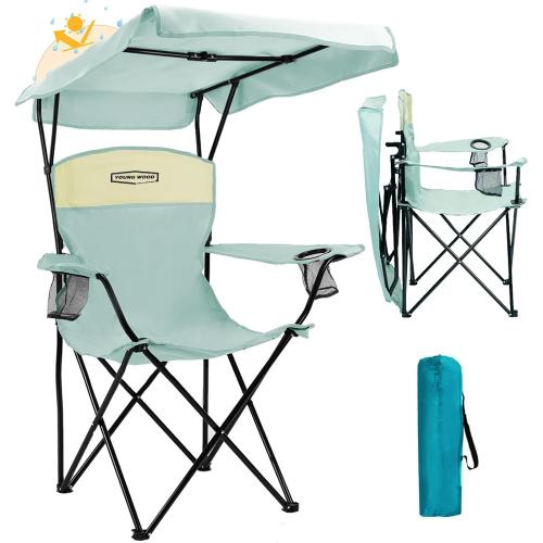 YOUNG WOOD Camping Chair with Canopy, Beach Chair with Shade,Portable,Lightweight Oversized for All, Easy to Open and Close Without Installation, Side Pocket Design for All Outdoor Activities，Blue