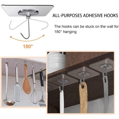 Adove Adhesive Hooks for Hanging, Heavy Duty Wall Hooks 20 Pack, Removable Sticky Ceiling Hooks, Transparent Self Adhesive Shower Hooks, Water & Oil Proof Strong 22lb(Max) Door Coat Hooks