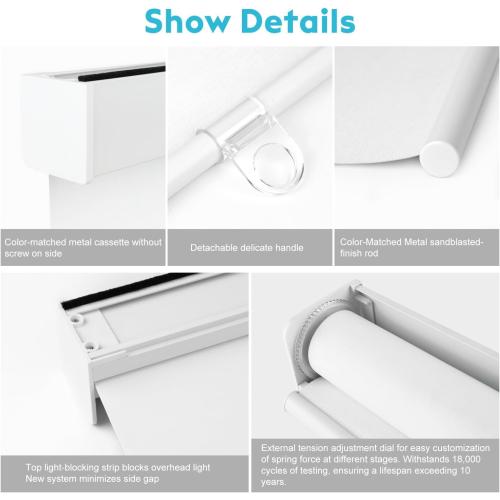 100% Blackout Roller Shades, Free-Stop Cordless Roller Blinds for Windows, Thermal Insulated Linen Fabric Window Shades UV Protection for Home, Door, White, Customize
