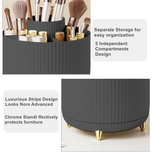 360 Degree Rotating Makeup Brush Holder Organizer Detachable Design 5 Slot Make up Brushes Cup for Cosmetics and Pencil Pen Organizer for Desk Makeup Organizer Skincare Storage for Vanity（Black）