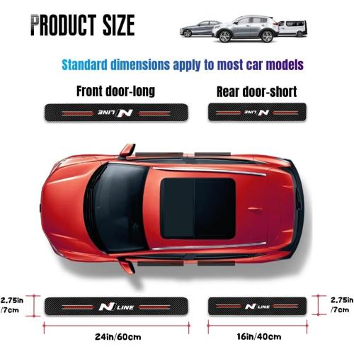 4PCS car Door sill Protector Stickers Carbon Fiber Texture Leather car Door sill Cover Compatible Elantra i20 i30 Tucson Venue Kona Sonata N line Accessories (Style 1)