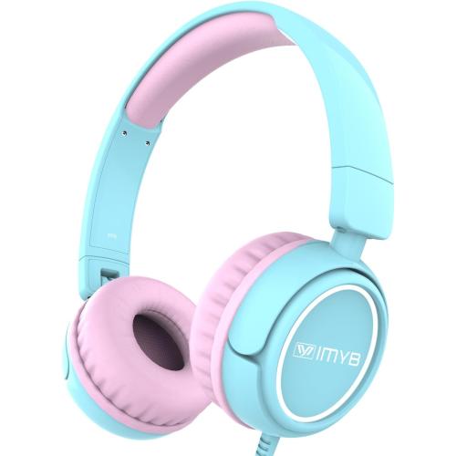 IMYB V1 Kids Headphones, Wired Stereo Foldable Tangle-Free 3.5mm Adjustable On-Ear Headphones for Kids for School/Toddlers/Childrens/Teens/Boys/Girls/Ipad/Tablet/Kindle/Phones/Travel/Plane (Cyan)