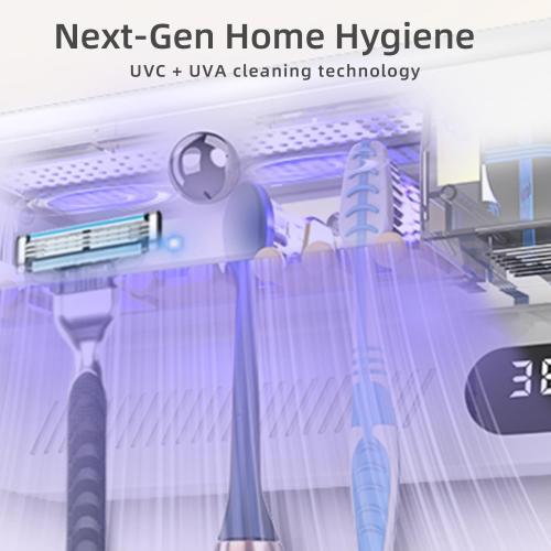 Wall Mounted Toothbrush Holder with Active Airflow Drying for Shared Family Bathroom, Fits Electric & Manual Toothbrushes, Rechargeable, No-Drill Installation