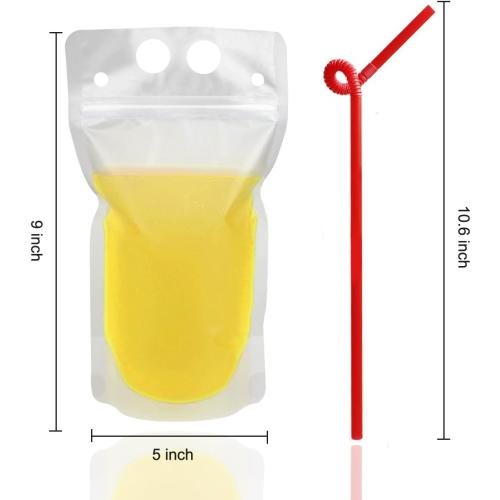 100 Pcs Drink Pouches with 100 Straw Holes, Freezable Juice Pouches, Translucent Reclosable Zipper Plastic Pouche Drink Bags for Cold & Hot Drinks for Adults and Kids