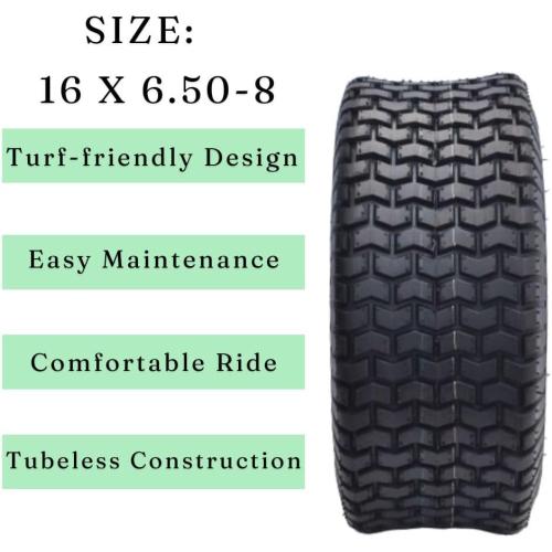 Dayrim 2 Pcs 16X6.50-8 Lawn Mower Tires - 4 Ply, Tubeless, Turf Tread for Riding Mowers & Garden Tractors