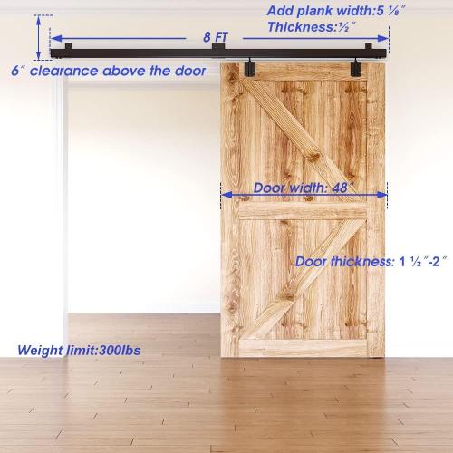 8FT Box Rail Hardware Heavy Duty Steel Sliding Barn Door Track, Wall Mount Kit, Fit Indoor and Exterior Door, Smoothly and Quietly Easy to Install