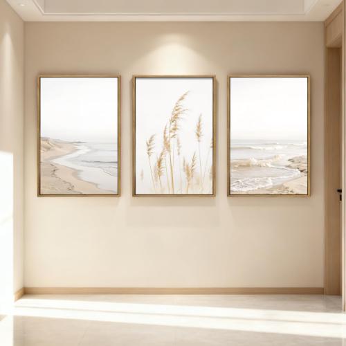 HPNIUB Modern Beach Artwork Seascape Wall Art, Seaside Framed Painting Reed Pathway Picture, Minimalist Neutral Coastal Landscape Wall Decor for Living Room,Bathroom -16'' x24'' x3