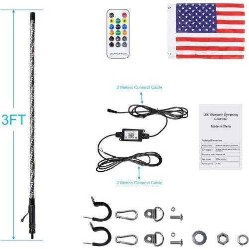 3FT LED Whip Lights for UTV RGB Chasing/Dancing Light Remote Control APP-Supported, 600  Color Mode Combinations, RGB Chasing Lighted Antenna Whips for UTV, ATV, Truck, Dune Buggy