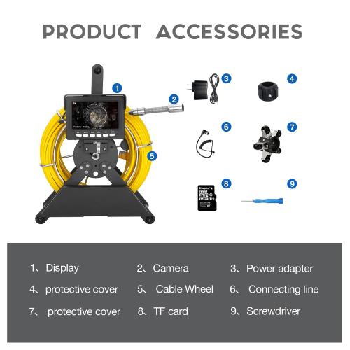 Sewer Camera 100ft/30m,0.9in/22mm Pipe Inspection Camera with 12pcs LEDs Light, 4.3 Screen 1000TVL Plumbing Snake Borescope with 4500mAh Battery DVR Recorder, Included 16GB Card