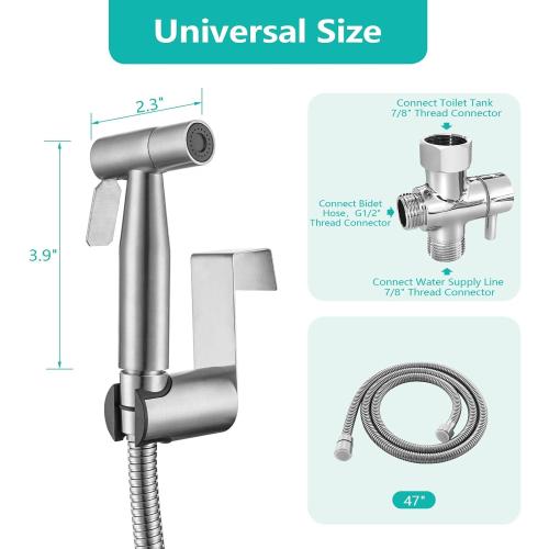 BARROCK Bidet Sprayer for Toilet, Handheld Jet Spray for Existing Toilets with Bidet Hose, Adjustable Water Pressure Muslim Shower, Stainless Steel Cloth Diaper/Feminine Wash Sprayer Brushed Nickel