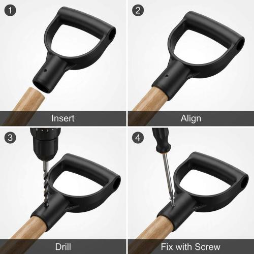 QWORK D Grip Handle 1-1/8 Inner Diameter – Secure Replacement for Shovel, Spade & Rake, 4 Pack