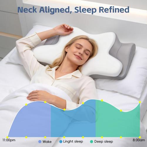 Cervical Neck Pillow, Memory Foam Pillows for Neck and Shoulder Pain Relief, 2 Heights Ergonomic Pillow with Breathable Ice Silk Cover, Neck Support Pillow for Side Sleepers White