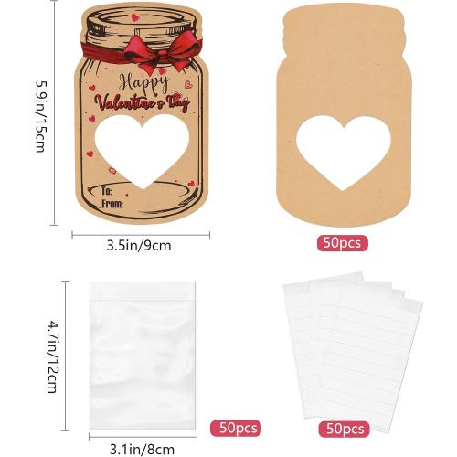 Valentines Day Cards for Kids-50 Pack Happy Valentine's Day Card Bulk with 50 Treat Bags-DIY Valentine Exchange Cards for Boys Girls Toddler School Class Classroom Party Favors (Candy Not Included)