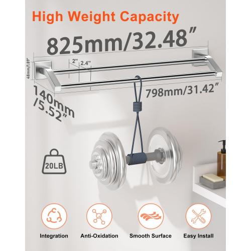 Alise Double Bath Towel Bars Towel Racks for Bathroom,Wall Mount Towel Holder Heavy Duty SUS304 Stainless Steel Towel Hanger Towel Rail,Brushed Nickel