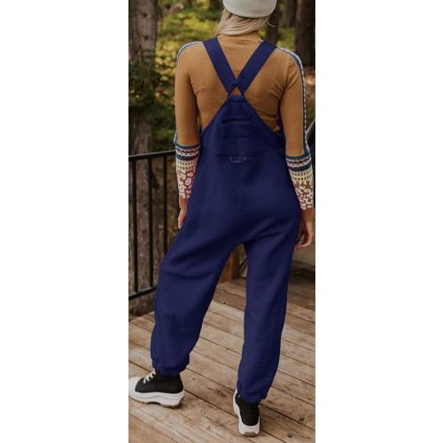 VECVOC Women's Winter Fleece Warm Overalls Casual Adjustable Strap Sleeveless Loose Jumpsuits with Pockets,Blue,S