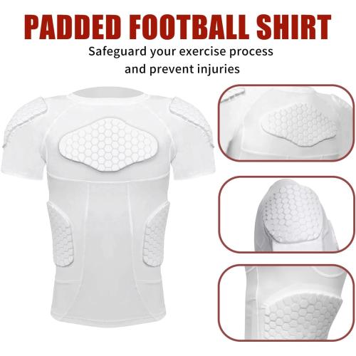 Mens Padded Compression Shirt Football Rib Protectors 6-Football Pads Chest Protector Padded Shirt Protective Gear for Football Baseball Basketball