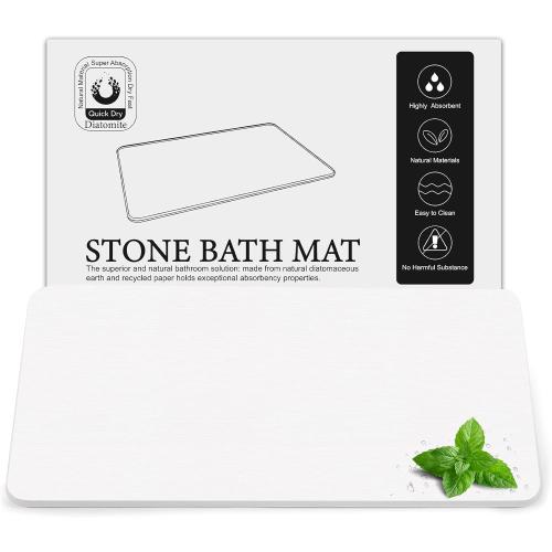 Greenturf Large Diatomite Stone Bath Mat, Premium Non-Slip Natural Diatomaceous Earth Bathtub Fast Drying Mats for Bathroom Floor (30 x 17 White)