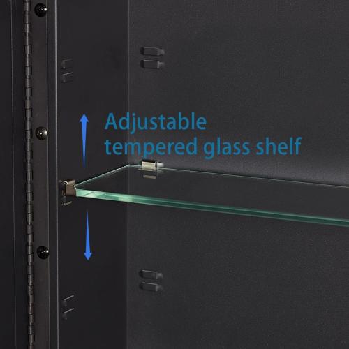 Black Bathroom Medicine Cabinet with Beveled Edge Mirrored Door 16 x 36 inch, Recessed or Surface Mount, with Adjustable Glass Shelves