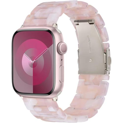 V-MORO Resin Bands Compatible with Apple Watch Series 11/10/9/8/7 41mm/42mm Fashion Dressy Lightweight Cute Strap with Starlight Buckle for iwatch Series SE/6/5/4/3/2/1/SE3(Floral Pink,42mm/41mm/40mm/38mm)
