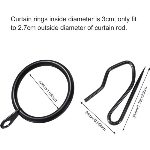 Hotop 30 Pcs Metal Curtain Rings with Hooks,Black,42 Mm