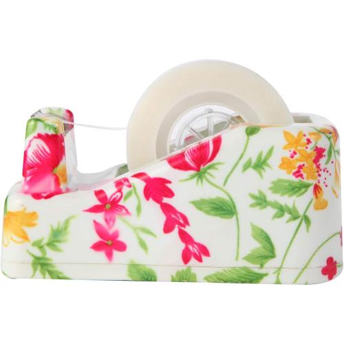 VIBRANZ-LAB Cute Tape Dispenser Desk Cute Home Office Desk Supplies Fun Desk Accessories Floral Tape Dispenser Cute Office Supplies for Women Desk Weighted Non-Skid Non-Slip Base Tape Dispensers
