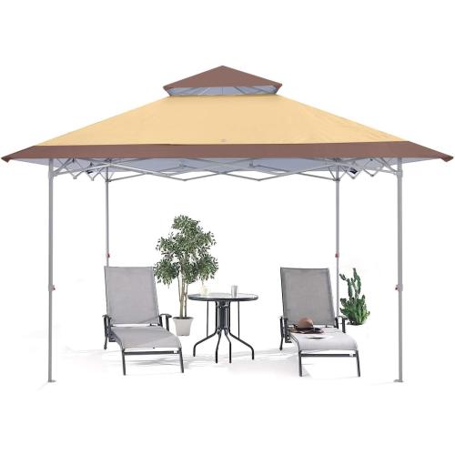 ABCCANOPY 13x13 Pop Up Canopy Base on 10x10 Canopy Frame with Double Ventilated Top, 4 Sandbags, 4 Ropes and 8 Stakes (Beige)