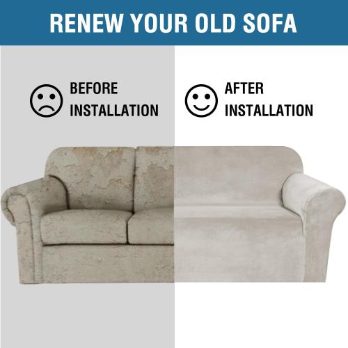 H.VERSAILTEX 1 Peice Stretch Velvet Sofa Covers for 3 Cushion Couch Covers Sofa Slipcovers Furniture Protector Soft, Crafted from Thick Comfy Rich Velour (Sofa 72-90, Oatmeal)