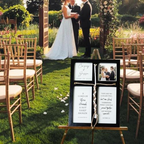 Size 17x23in LOSOUR A Cord of Three Strands Wedding Sign,17x23in Marriage Devotional for Couples, Wedding Ceremony Sign For Couple, Anniversary Ideas for Couple (Black, 17 * 23)
