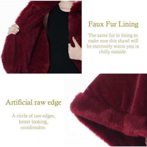 BEAUZSUZSANA Women Faux Fur Shawls Wraps Bridal Fur Stoles Cloak Coat Fur Trimmed Cape Poncho for Party Wedding Bridal