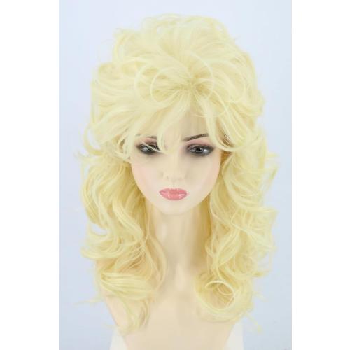 Women's Wig 70s 80s Fashion Singer Wigs Blonde Long Curly Beehive Wigs for Halloween Costume Party Wig