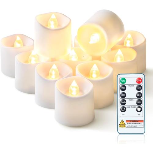 Homemory 12Pack 400 Hour Remote Control Flameless Candles, 2/4/6/8H Timer Led Votive Candles, Battery Operated Tea Lights for Wedding Table Centerpiece, Holidays, Halloween Pumpkins, Christmas Decor