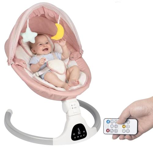 JFOVMCYG Electric Baby Swing for Infants 0-9 Months, Portable Infant Swing with 5 Swing Speeds, Bluetooth Audio, Remote Control, Washable Seat Cover, Pink, Up to 20 lbs