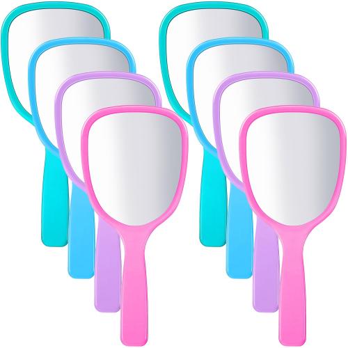 Jetec 8 Pcs Small Handheld Hand Mirror Compact Travel Makeup Mirror Handheld Cosmetic Personal Portable Vanity Glass 3.15 x 7.09 Inch (Blue,Green,Pink,Purple)
