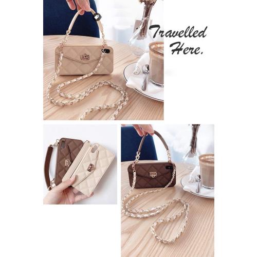 UnnFiko Wallet Case Compatible with iPhone 15 Pro Max, Cute Light Luxury Bag Design, Purse Flip Card Pouch Cover Soft Silicone Case with Handstrap Long Shoulder Strap (Brown, iPhone 15 Pro Max)