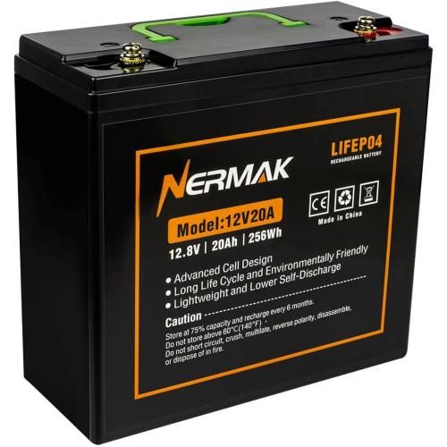 12V 20Ah Lithium LiFePO4 Deep Cycle Battery, 2000  Cycles Lithium Iron Phosphate Rechargeable Battery for Solar Power, Lighting, Outdoor camping, Power Wheels, Fish Finder, Built-in 20A BMS