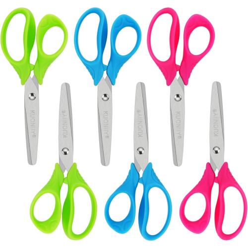 Kids Scissors with Comfort Grip Handles, 5 Inch Blunt Scissors for School and Classroom, Blue, Green, Pink, 6 Pack