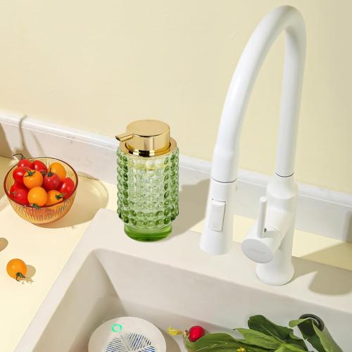 New Open for inspection 2pcs Glass Foaming Soap Dispenser, Green Foam Hand Soap Dispenser, 12 Oz Large Bottle with Gold Pump, Refillable Lotion Pump Container for Bathroom, Kitchen,Hand Soap, Dish Soap,Shampoo