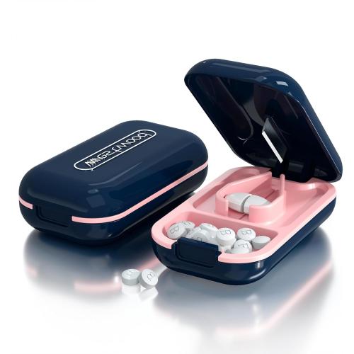 DUBSTAR Small Pill Cutter, Pill Cutter Splitter for Small and Tiny Pills, Portable Pretty Pill Cutters for Large Pills, Cuts Vitamins Tablets for Purse Pocket (Pill Cutter, Blue)