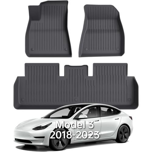 Floor Mats Fits for Tesla Model 3 2023-2018 - All Weather TPE Custom Fit Car Mats Floor Liners, Custom Fit, 3-Piece