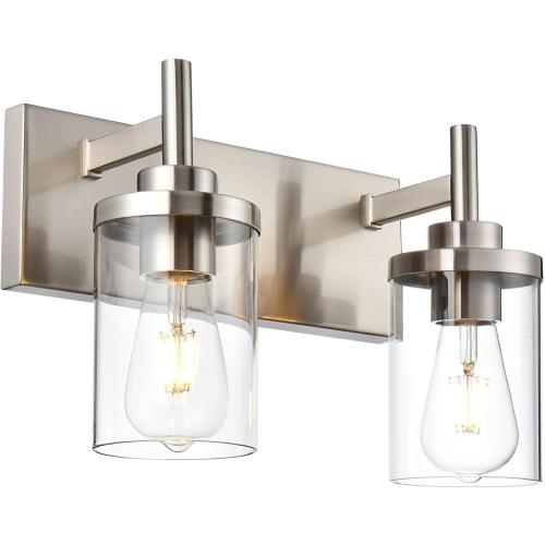 2 Light Black Vanity Wall Sconce Lights Brushed Nickel Industrial Bathroom Vanity Lighting with Clear Glass Shade Farmhouse Matte Wall Lamp for Hallway, Bathroom Wall Sconce Fixtures