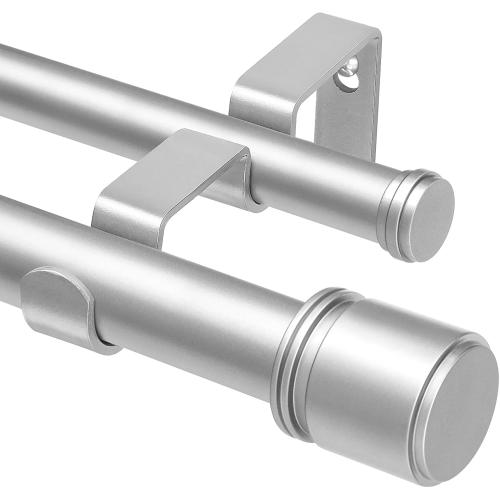 Double Curtain Rod 72 to 144 Inch, HOTOZON 1 Inch Heavy Duty Double Curtain Rods for Windows 60 to 140 Inches(5-11.6 ft), Telescoping Drapery Rod with Simple End Finials, Silver